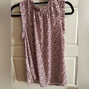 LOFT cranberry sleeveless ruffle neck blouse- LP